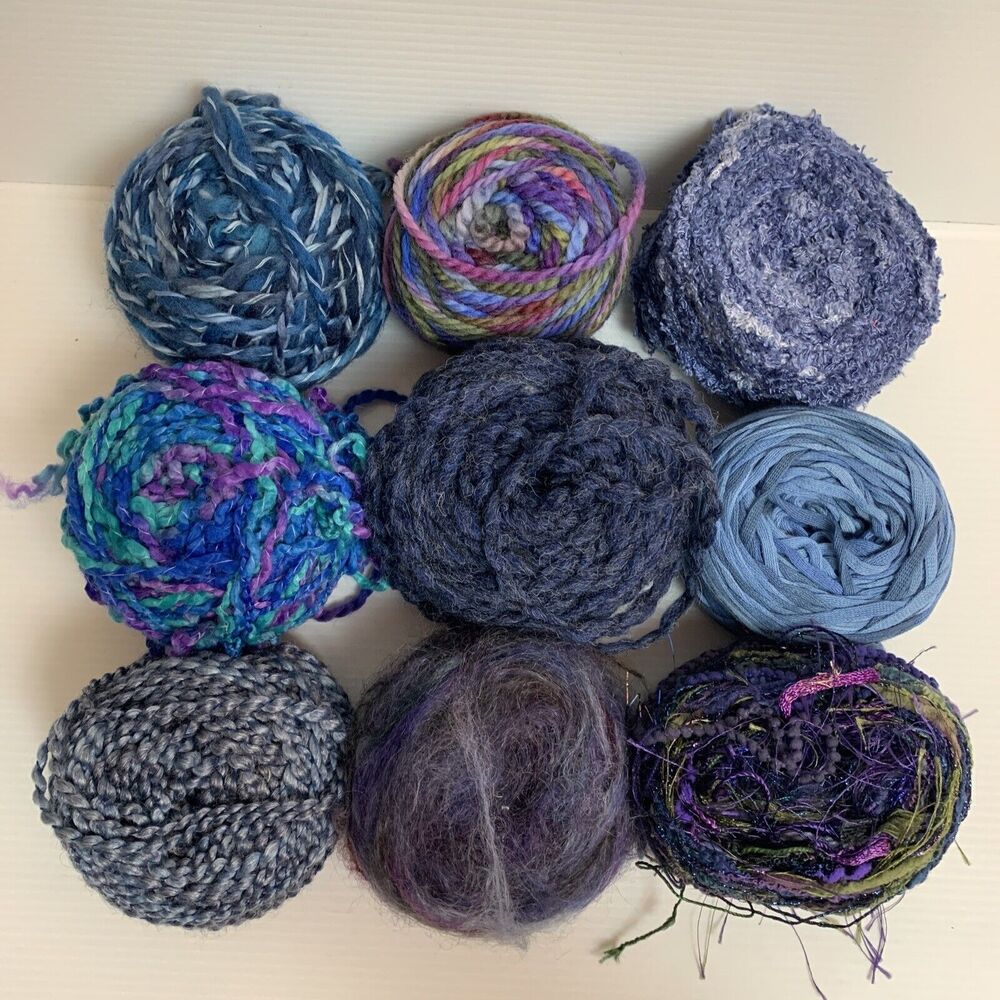 Lot Of 9 Yarns Yarn High Quality Wool/ Nylon/ Viscose Blue